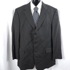 Hart Schaffner Marx Mens 46L Black Wool Pinstriped 3-Button Sports Coat Blazer